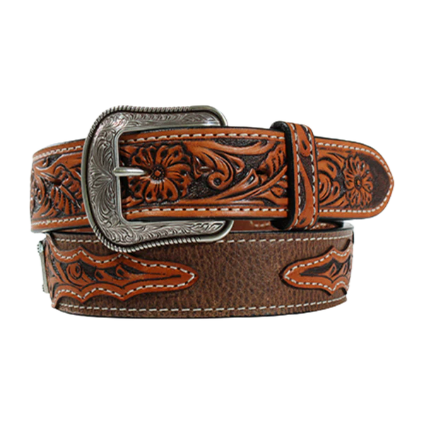 3D Belt Co. Men’s Belt - Embossed Floral Leather Tabs w/ Longhorn Concho D100014302