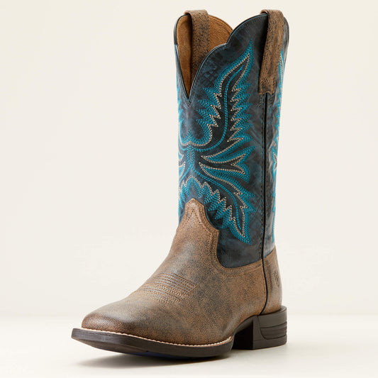Ariat Men’s Western Boot, “Brush Creek”, Square Toe, Stone/Royal Navy 10053578