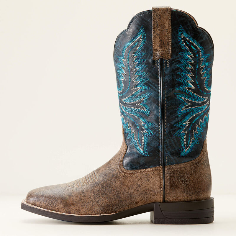 Ariat Men’s Western Boot, “Brush Creek”, Square Toe, Stone/Royal Navy 10053578
