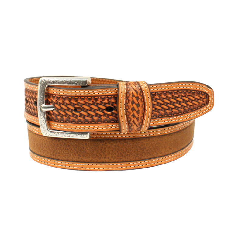 Ariat Men’s Leather Distressed Basketweave Belt, Brown A1032044