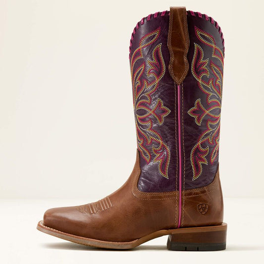 Ariat Ladies Western Boot, Wide, Square Toe, Showdown, Dark Tan/ Vino, 10061147