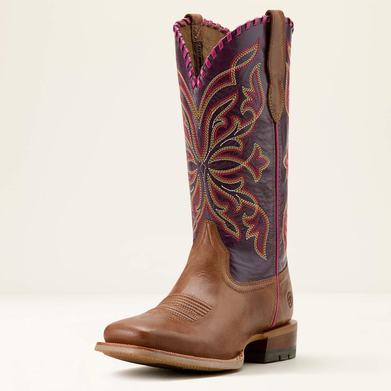 Ariat Ladies Western Boot, Wide, Square Toe, Showdown, Dark Tan/ Vino, 10061147