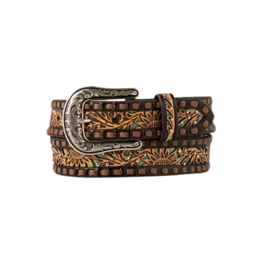 Angel Ranch Ladies Sunflower Sparkly Turquoise inlay Belt - D140009833