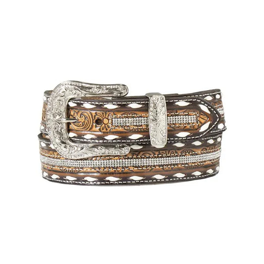 Angel Ranch Ladies Belt Floral Embossed Crystal Inlay  - D140005808