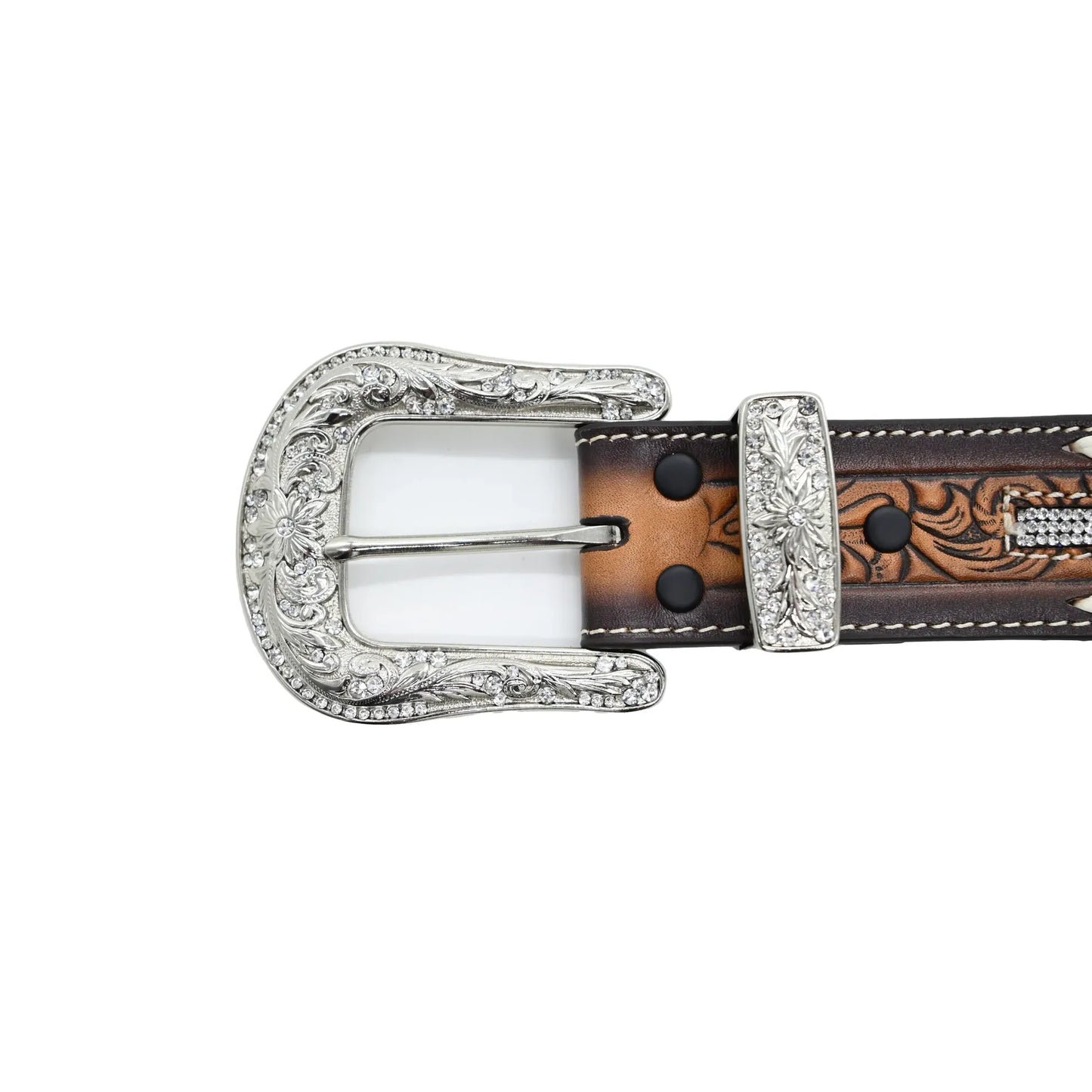 Angel Ranch Ladies Belt Floral Embossed Crystal Inlay  - D140005808