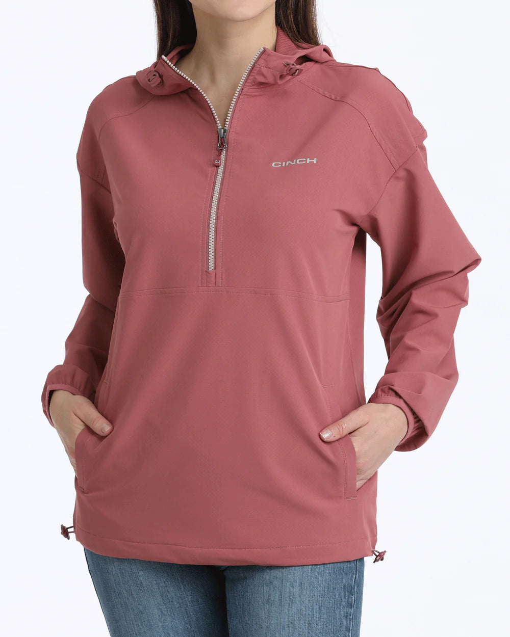 Cinch Ladies Bomber Jacket, 1/2 Zip, Rose, MAK9813002