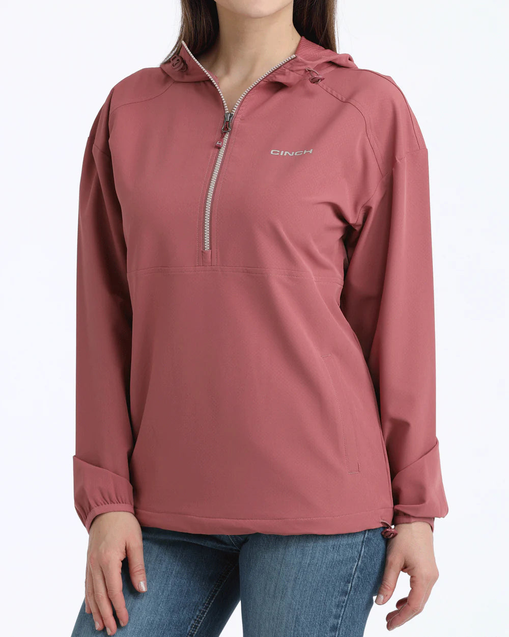 Cinch Ladies Bomber Jacket, 1/2 Zip, Rose, MAK9813002