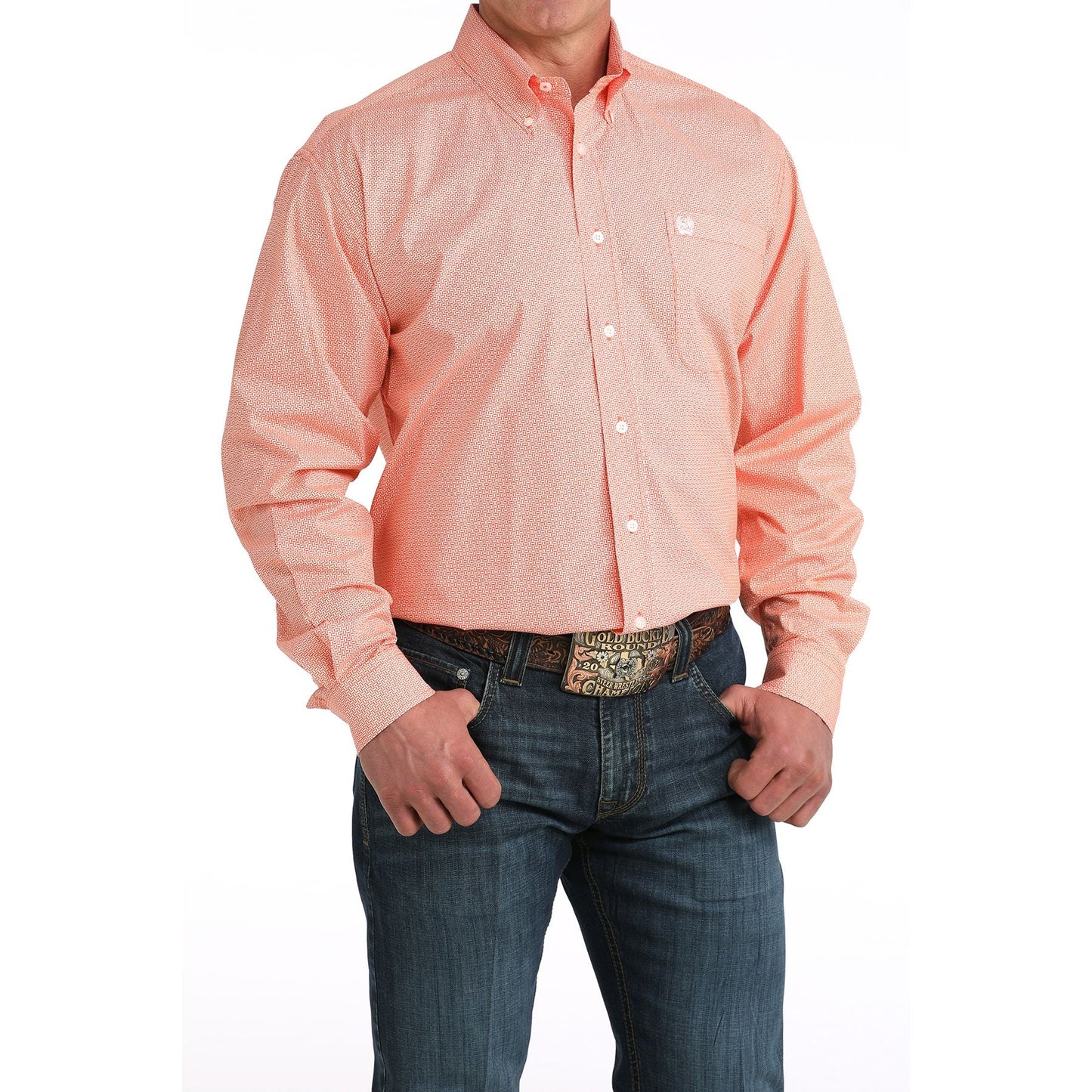 Cinch Men’s Button Down Western Shirt, Orange MTW1106058