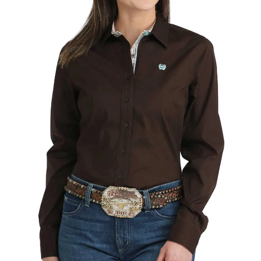 CINCH - Ladies Western Shirt, BUTTON-DOWN, Brown- MSW9165086