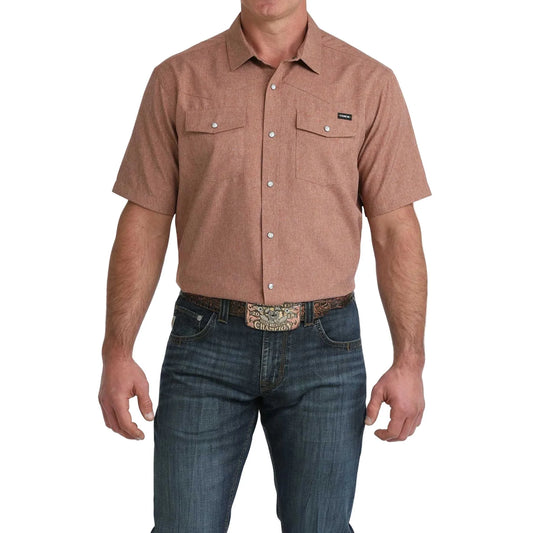 CINCH - Men Short Sleeve Snaps Shirts, Stretch Ripstop, Brown, MTW1402010