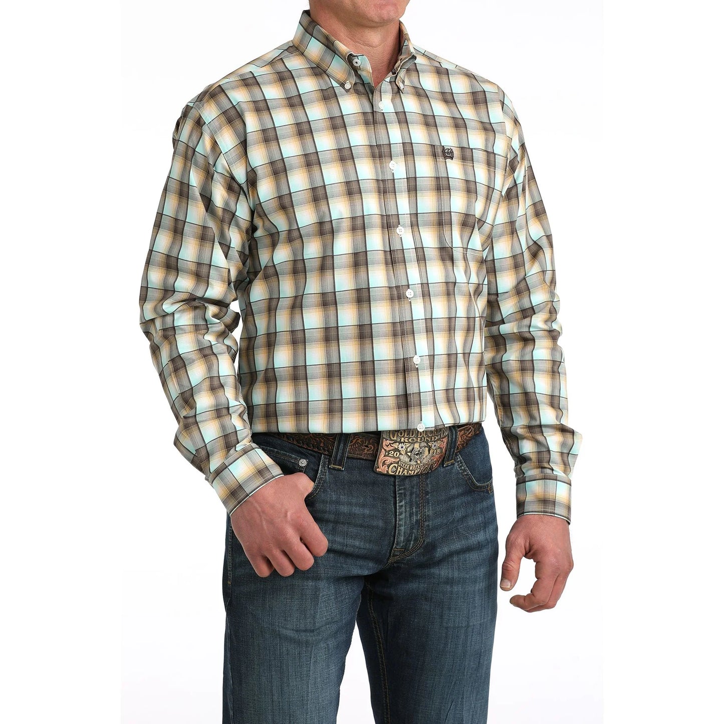 Cinch Men’s Button Down Western Shirt, Plaid Ombre, MTW1106067