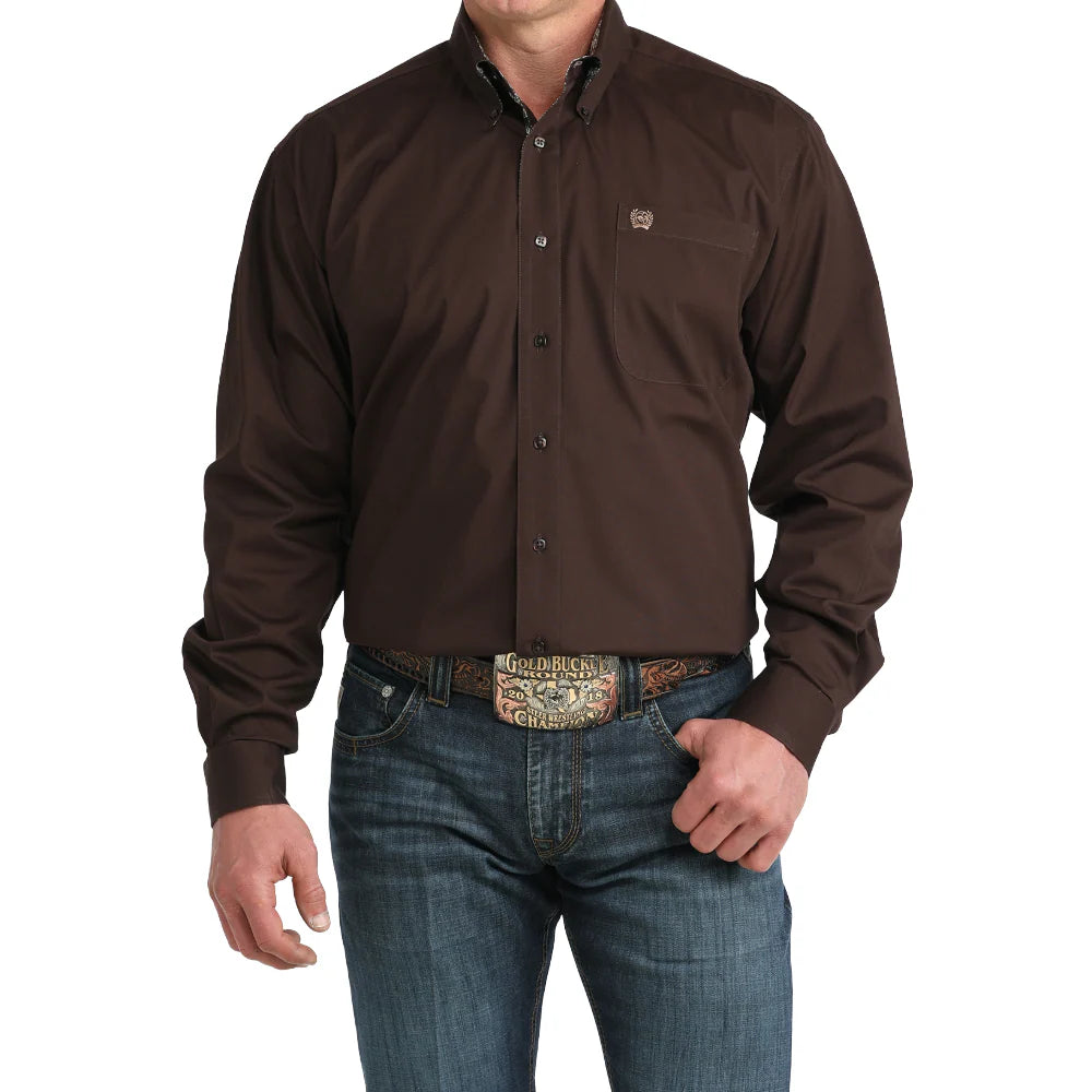 Mens Cinch Brown Long Sleeve Button Up MTW1106065