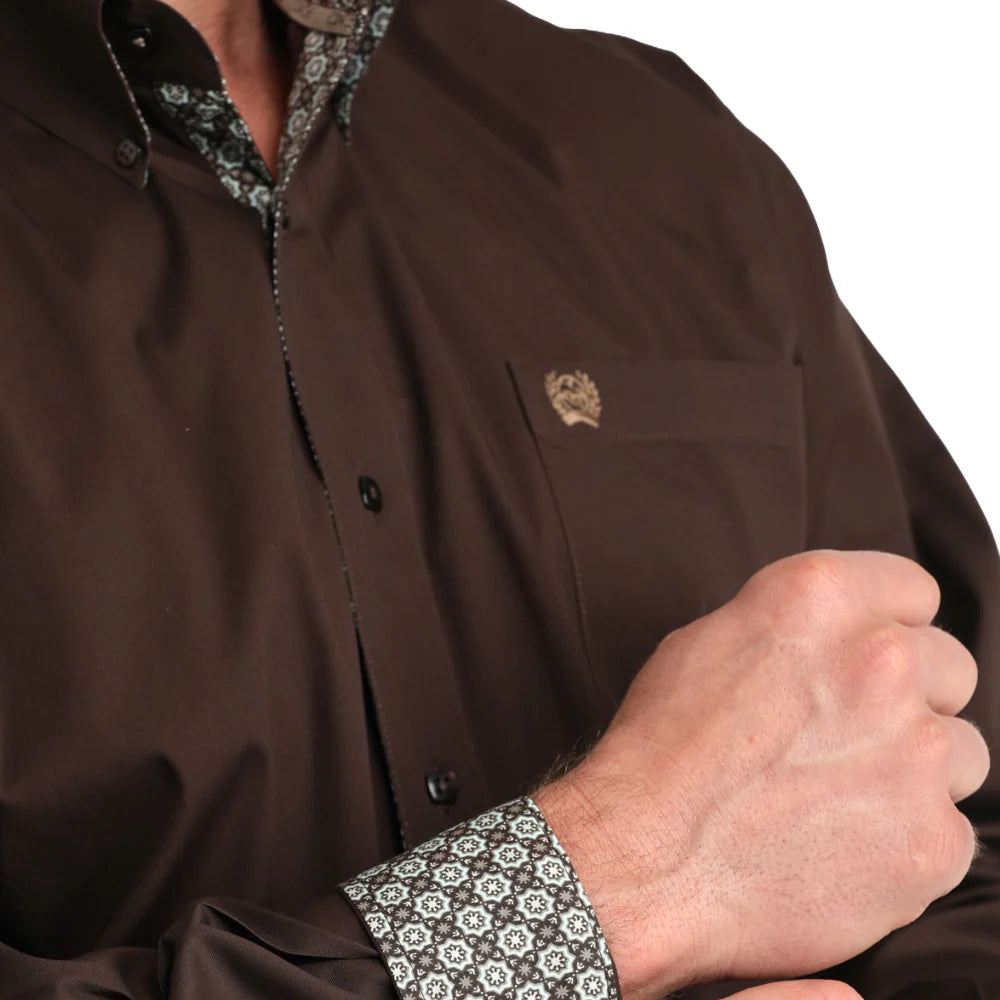 Mens Cinch Brown Long Sleeve Button Up MTW1106065