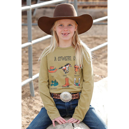 Cruel Girl - Toddler & Girl’s T-Shirt, “  A Cowgirl Is” - olive CTK8860008 & CTK8990010