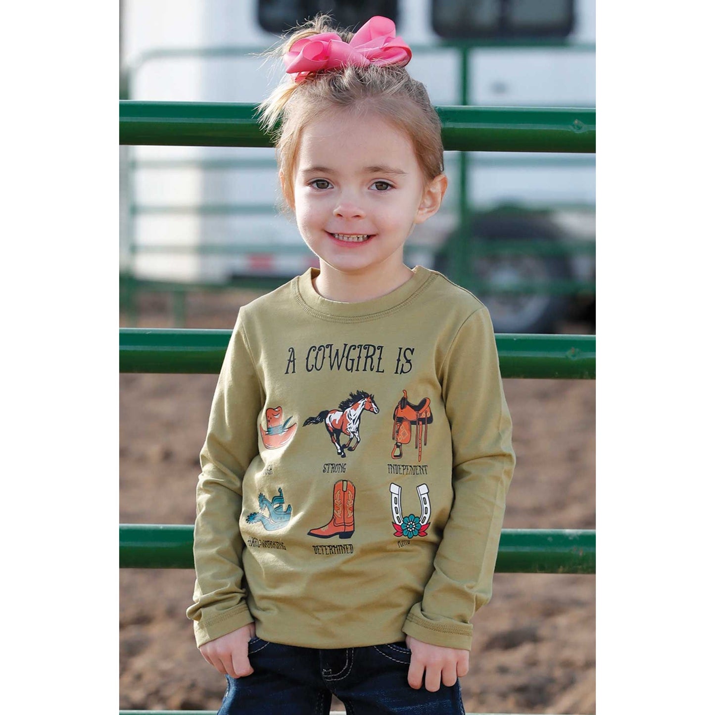 Cruel Girl - Toddler & Girl’s T-Shirt, “  A Cowgirl Is” - olive CTK8860008 & CTK8990010