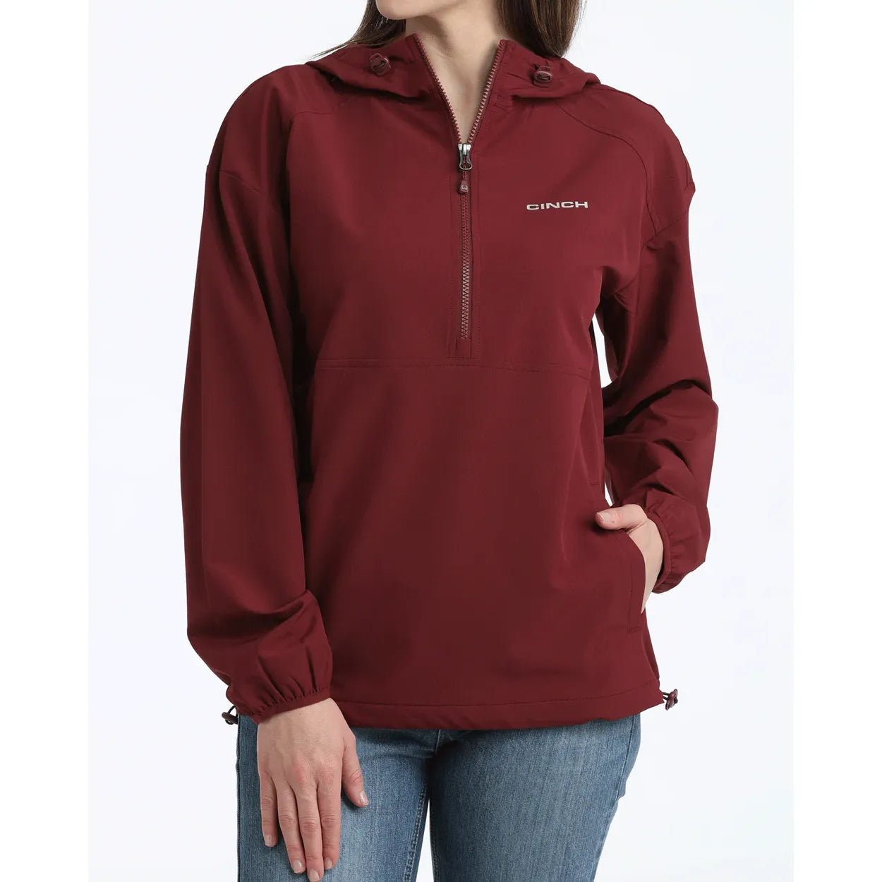 Cinch Ladies Bomber Jacket, 1/2 Zip, Burgandy, MAK9813001