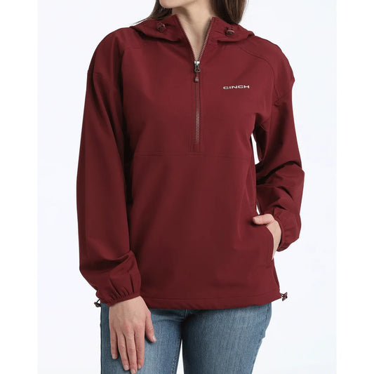 Cinch Ladies Bomber Jacket, 1/2 Zip, Burgandy, MAK9813001