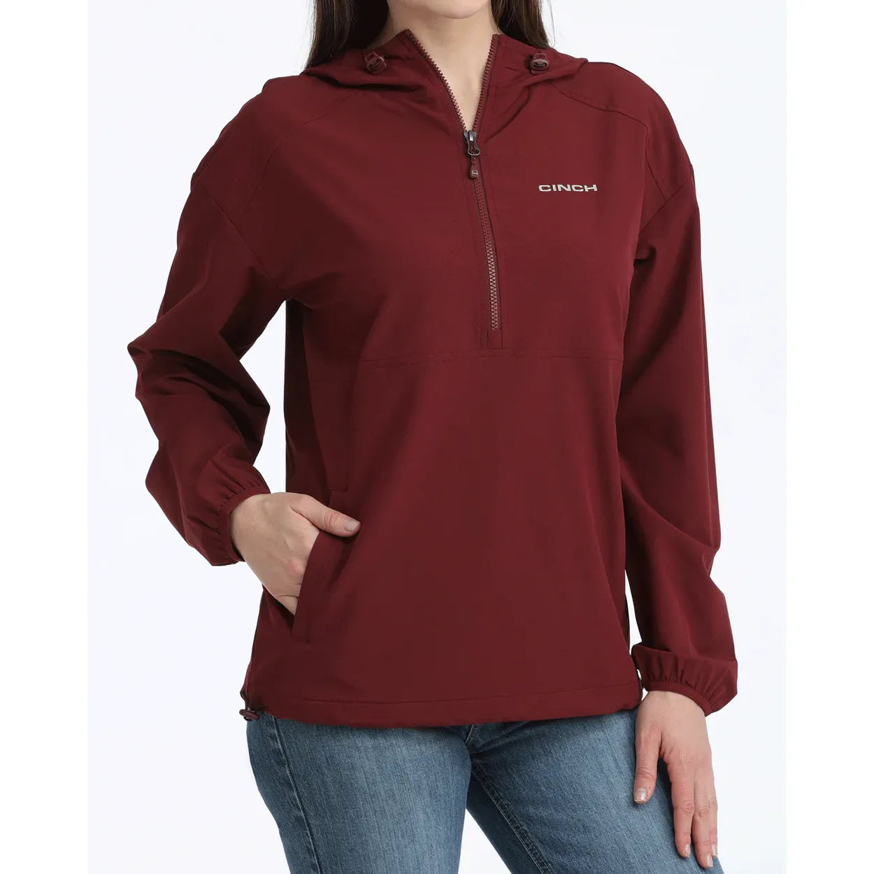 Cinch Ladies Bomber Jacket, 1/2 Zip, Burgandy, MAK9813001