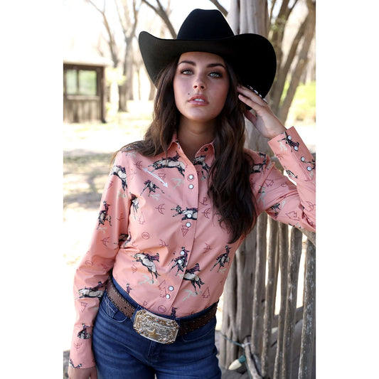 Cruel Girl Ladies Long Sleeve Snap Shirt - Corel  CTW7466013