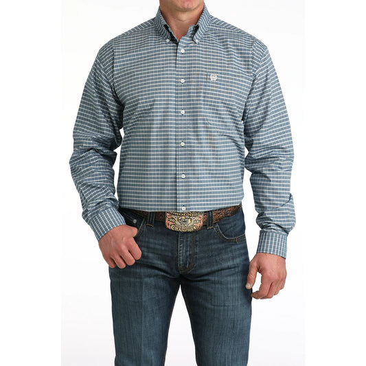 Cinch Men’s Button Down Western Shirt, Blue Plaid, Long Sleeve, MTW1106053