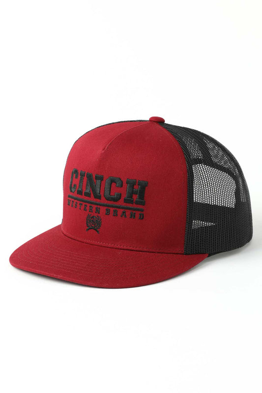 Mens Cinch Jeans SnapBack, Flat Brim - Burgundy MCC0600612
