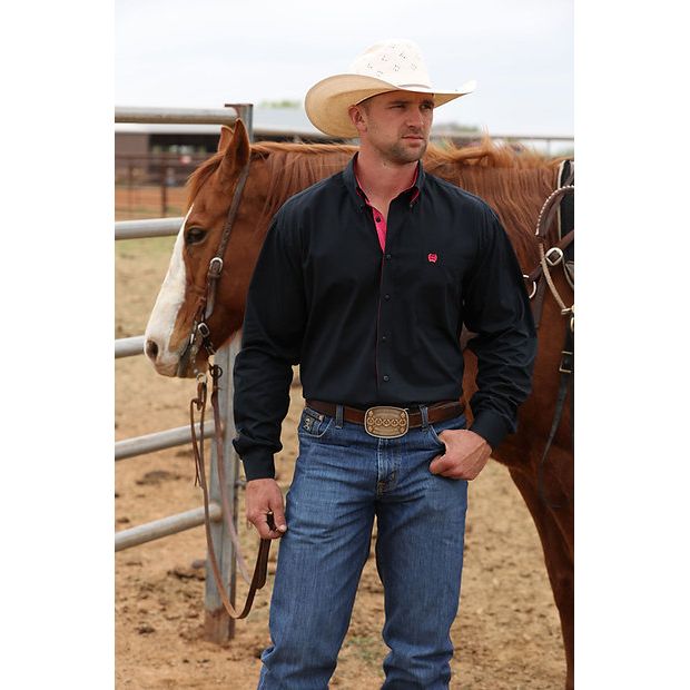 Cinch Men’s Button Down Western Shirt, Black, Long Sleeve, MTW1106042