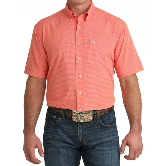 Cinch Men’s Arenaflex Shirt, Short Sleeve- Button Front, Orange MTW1725003