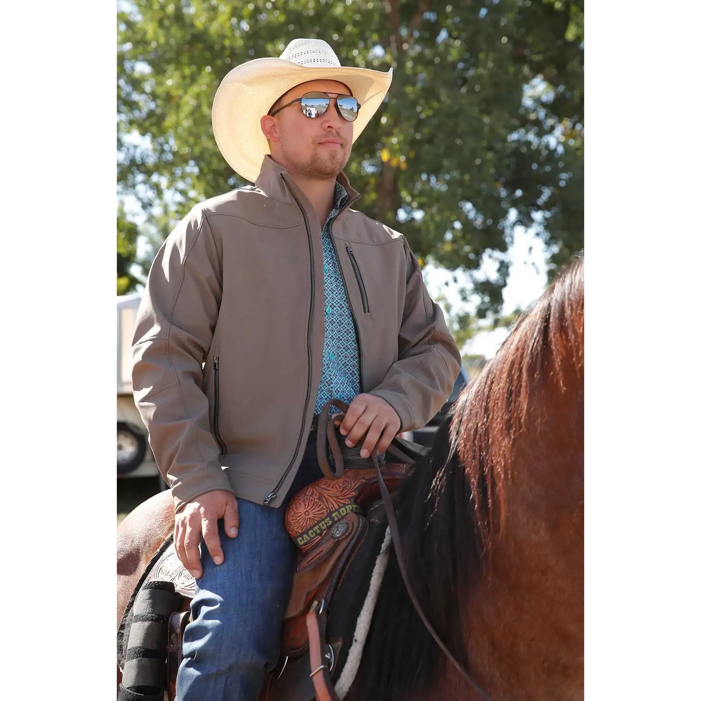 Cinch Men’s Jacket - Soft Shell Bonded, Brown, Textured Print MWJ1539005