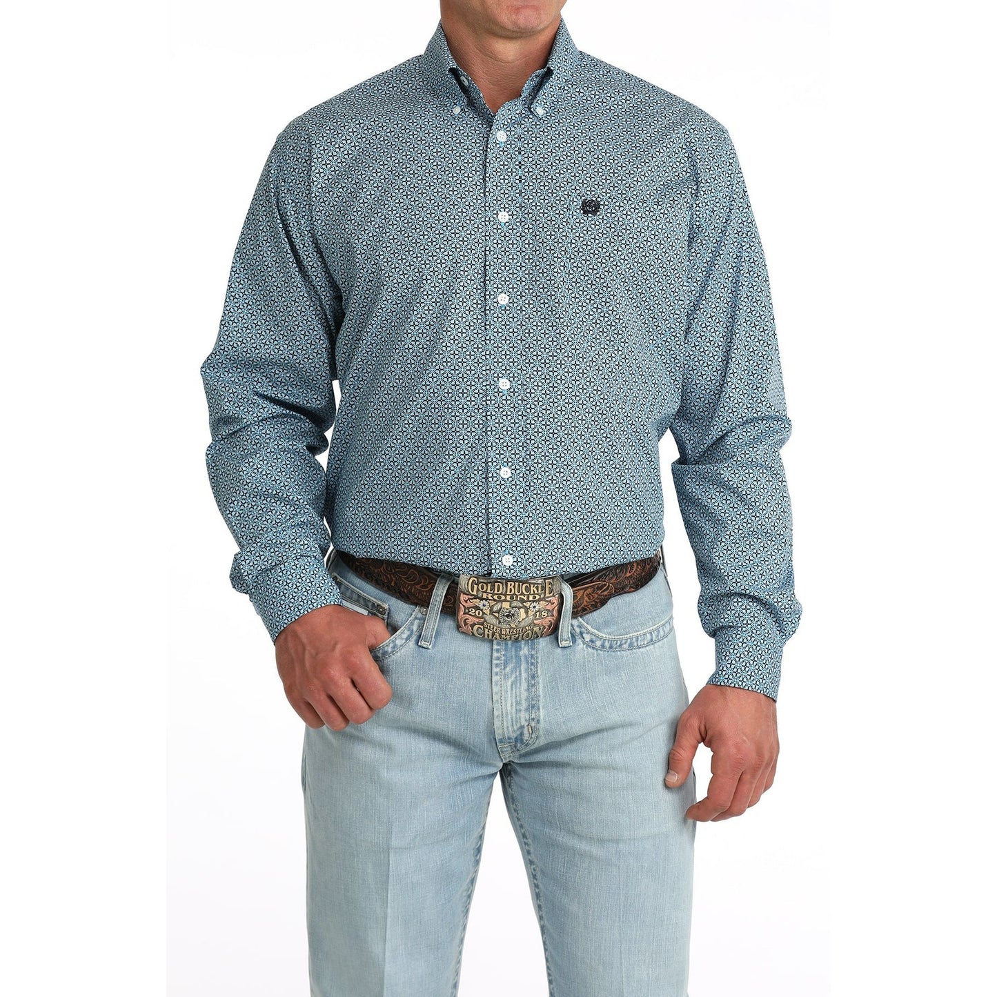 Cinch Men’s Button Down Western Shirt, Blue, Long Sleeve, MTW1106084