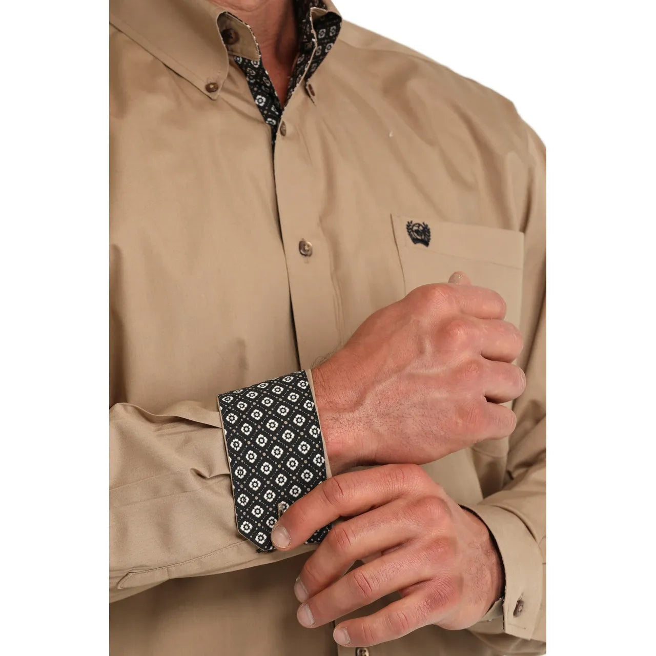 Cinch Men’s Button Down Western Shirt, Khaki, Long Sleeve, MTW1106090