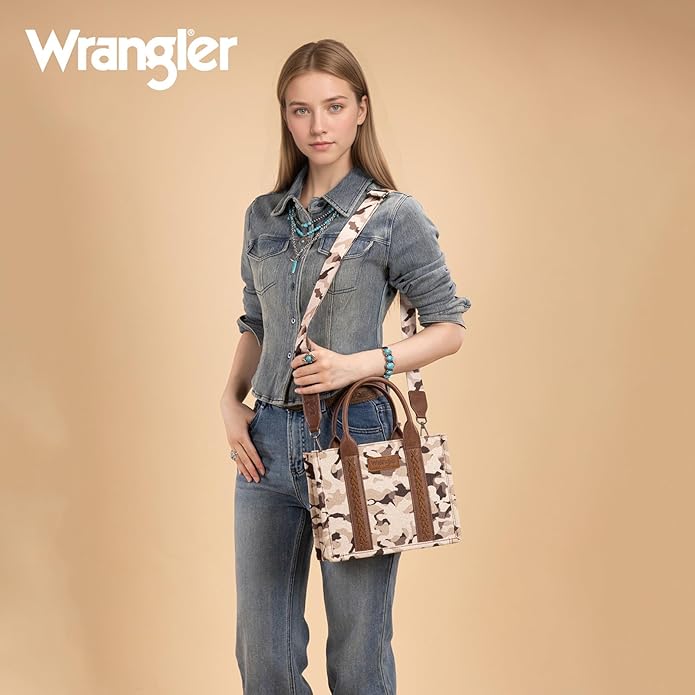 Wrangler Camo Print Small Canvas Tote/Crossbody - Pink WG286-8120S
