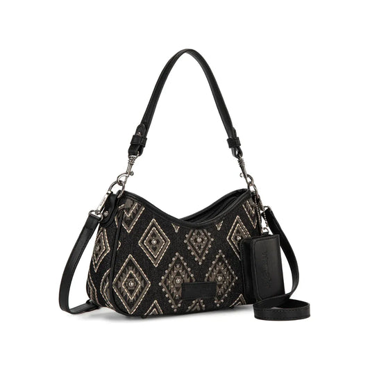 Wrangler Diamond Print Small Canvas Tote/Crossbody - WG435-8182BK