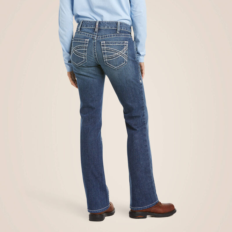 Ariat Ladies FR Flame Resistant Jean, Mid Rise Stretch Entwined Festival Boot Cut 10019544