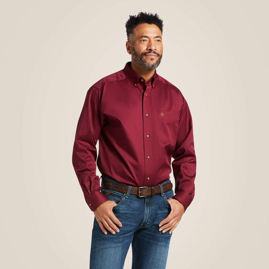 Ariat Men's Solid Twill Burgundy Classic Fit Long Sleeve