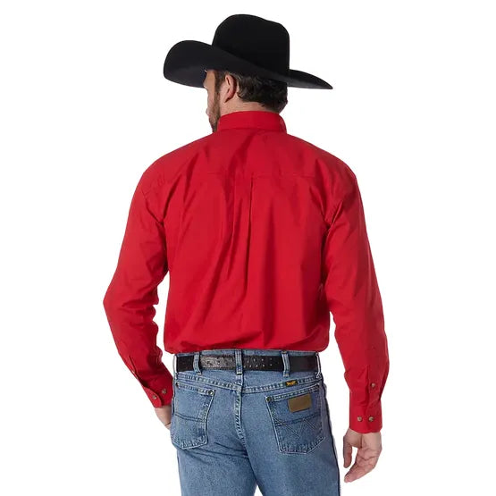 Wrangler Men's George Strait Red Stretch Relaxed Fit Long Sleeve