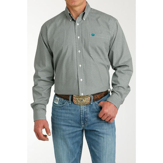 Cinch Men's Blue Plaid Print Button Up Long Sleeve Shirt