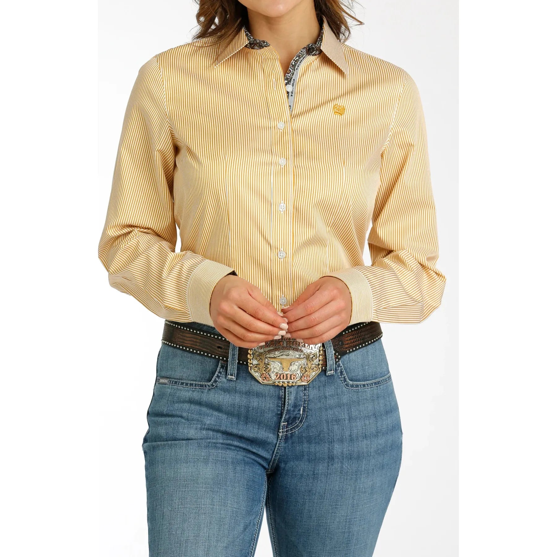 Cinch Women's Orange Stripe Long Sleeve Western Shirt