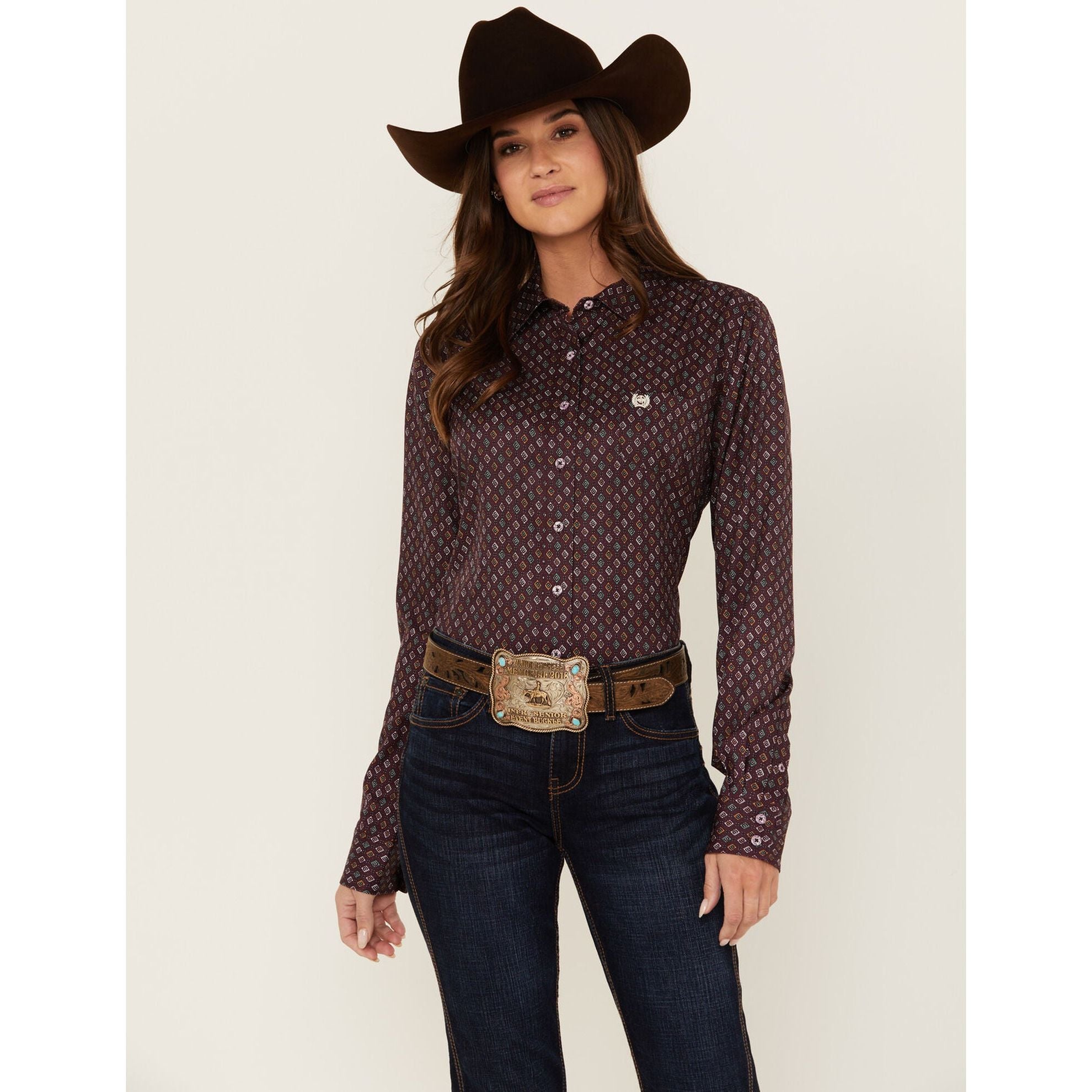 Cinch Women's Burgundy Long Sleeve Western Button Shirt