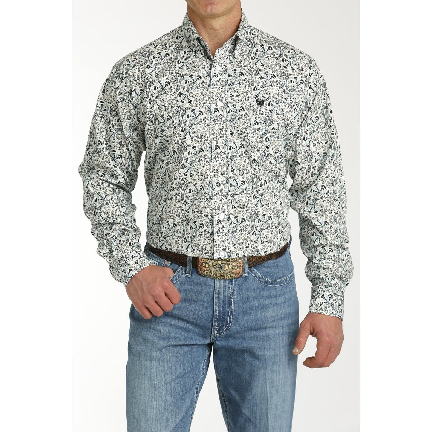 Cinch Men's White Paisley Print Long Sleeve