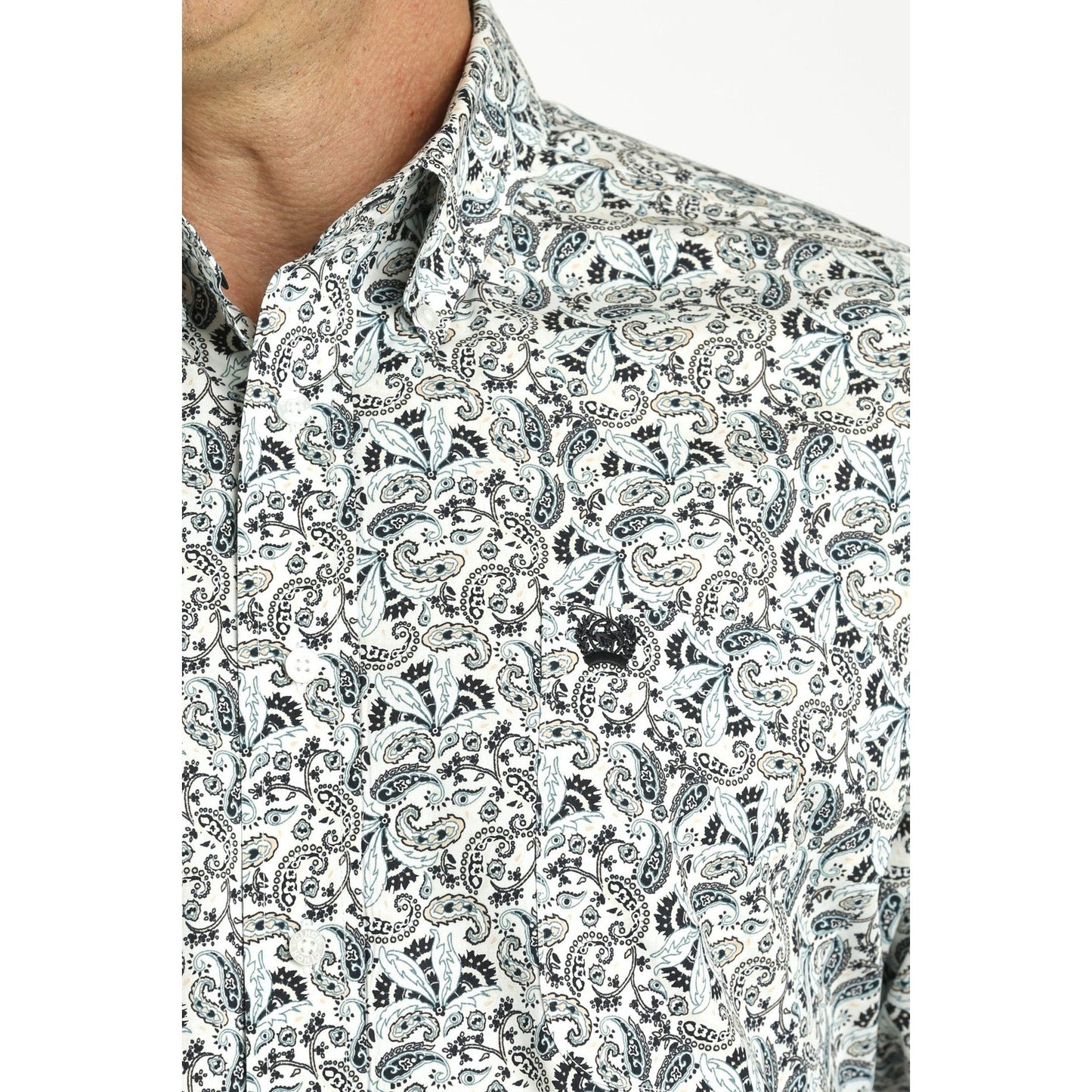 Cinch Men's White Paisley Print Long Sleeve