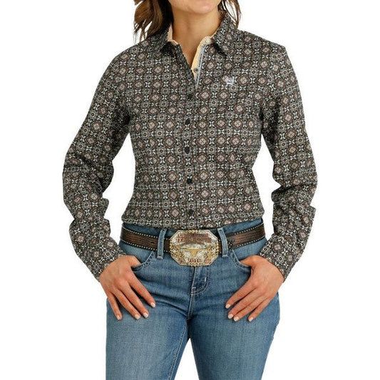 Cinch Women's Grey Medallion Print Long Sleeve Western Shirt