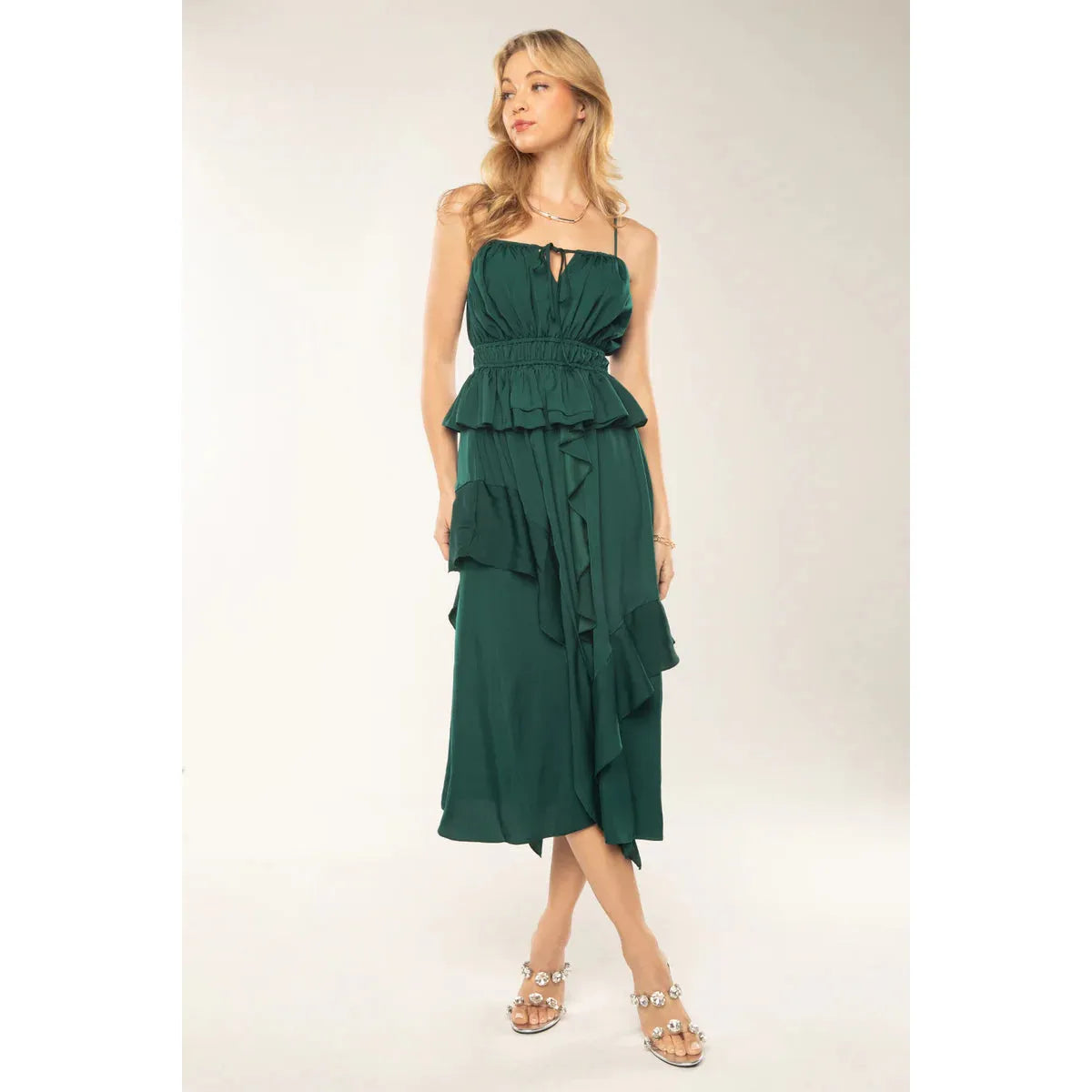 Miss Me Hunter Green Tiered Midi Dress