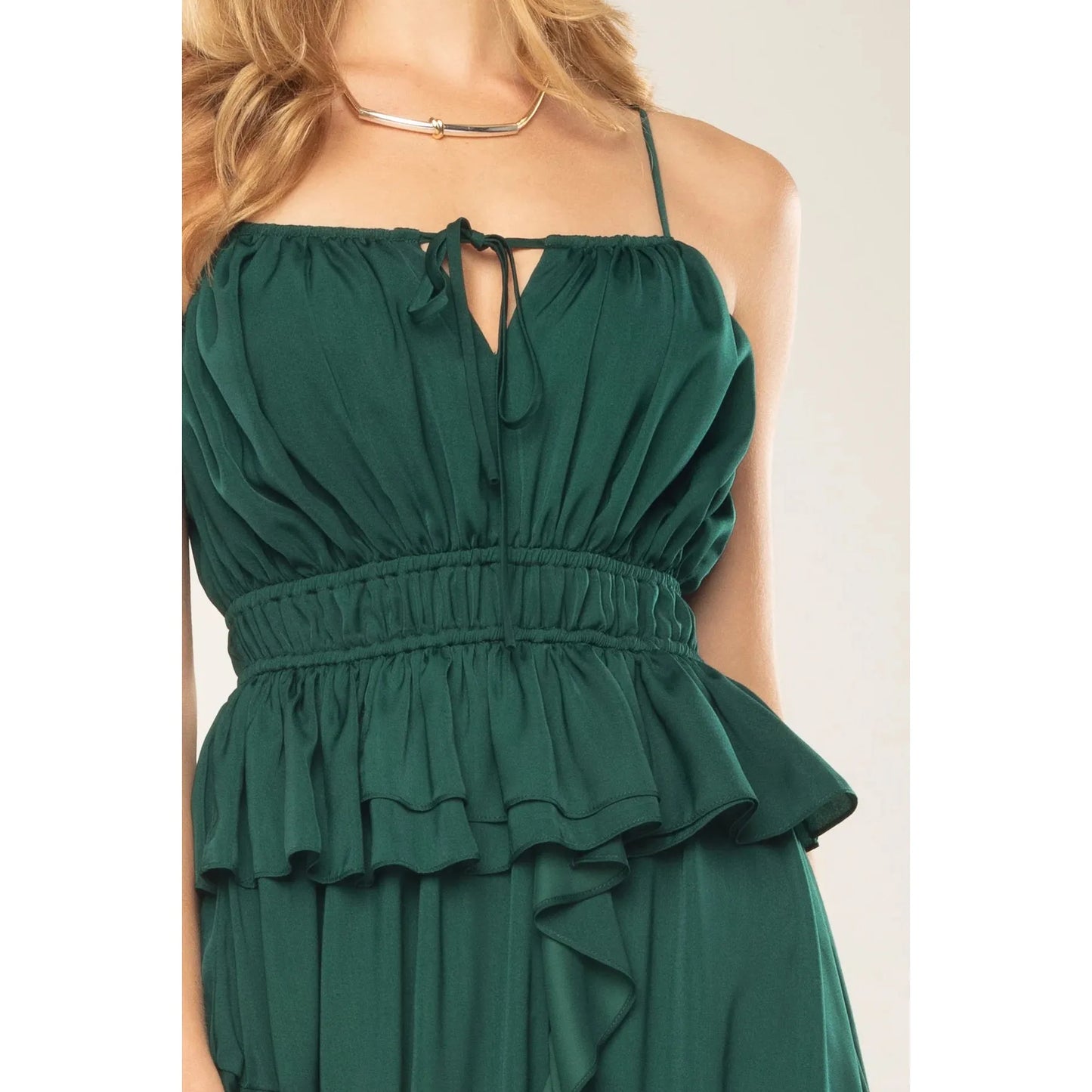 Miss Me Hunter Green Tiered Midi Dress