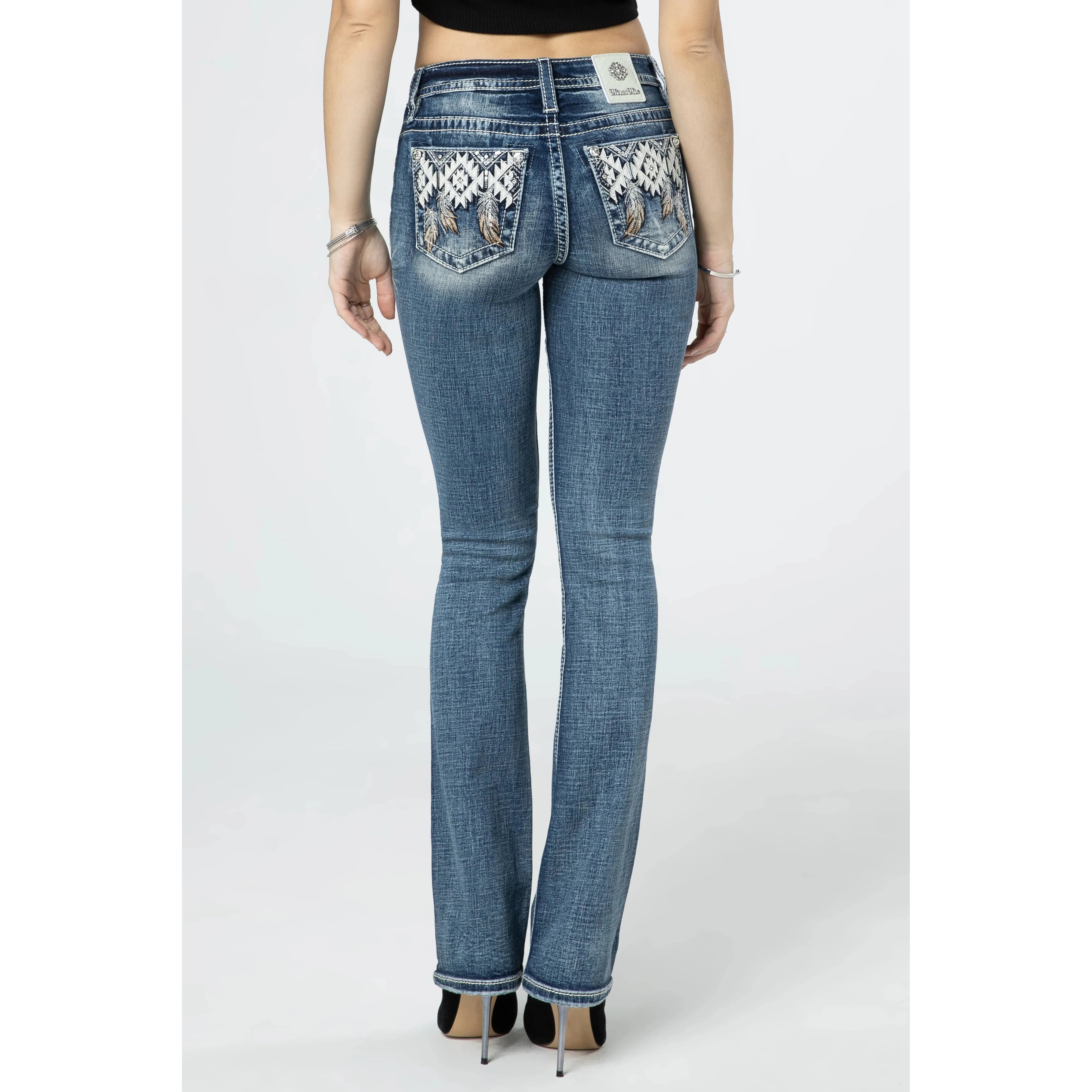 Miss Me Aztec Hanging Feathers Bootcut Jeans