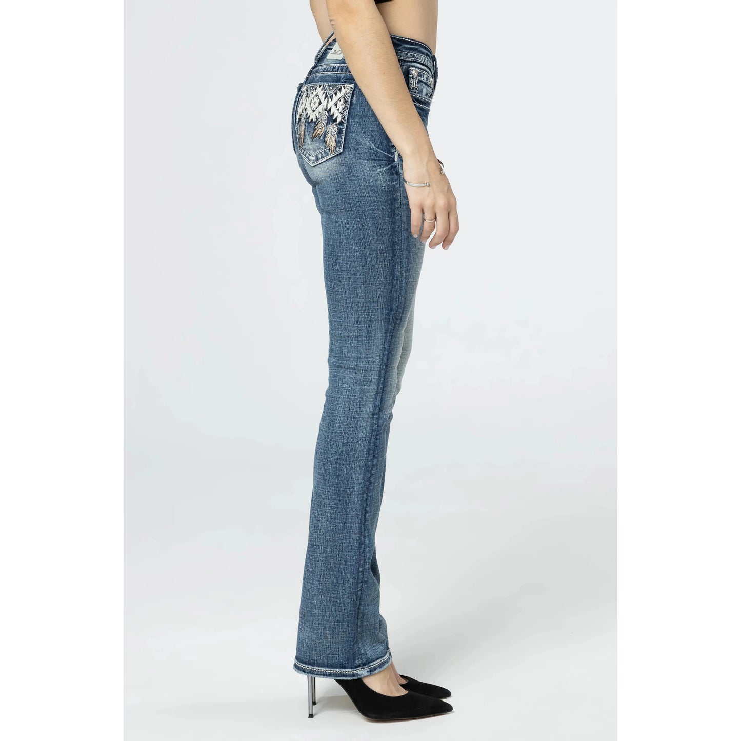 Miss Me Aztec Hanging Feathers Bootcut Jeans