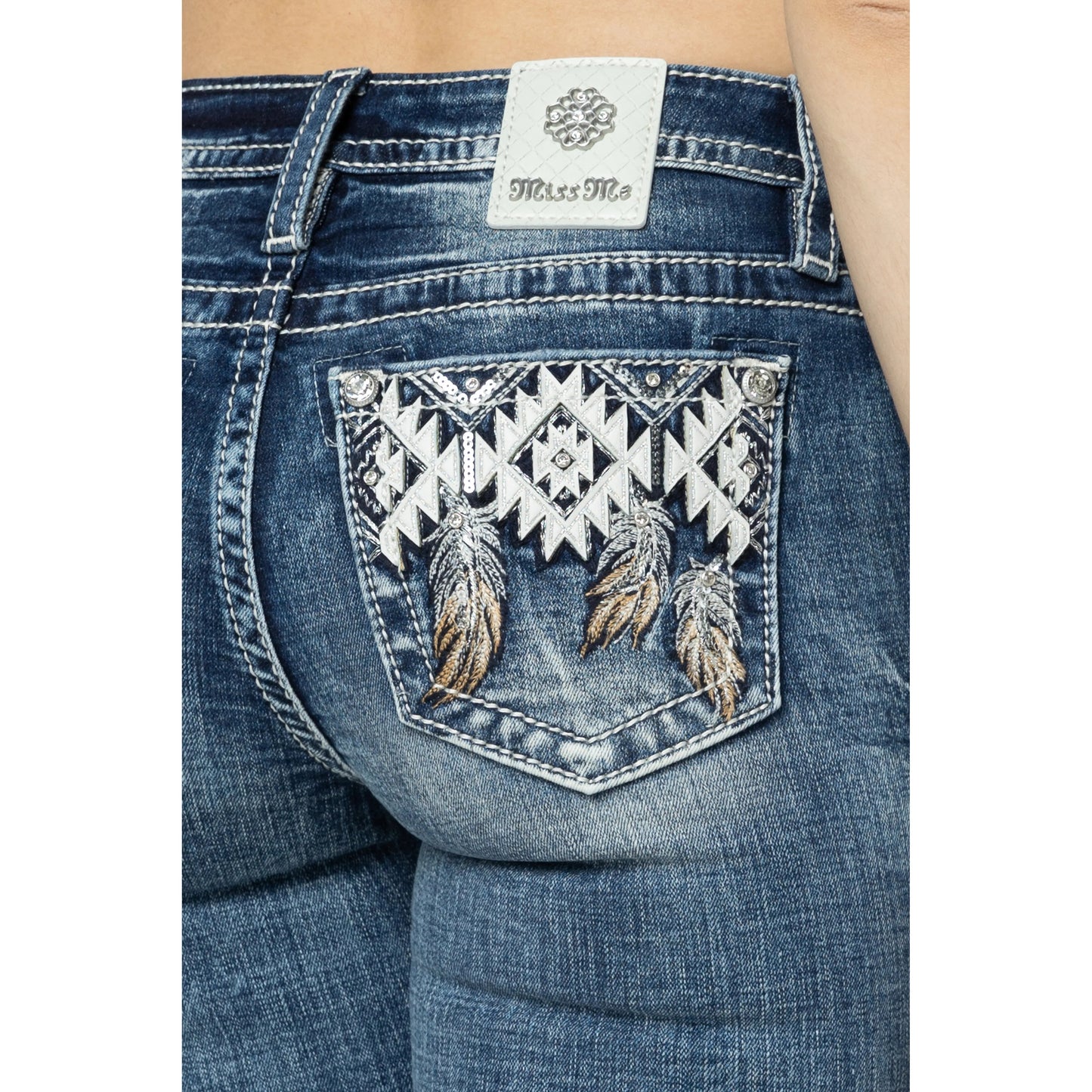 Miss Me Aztec Hanging Feathers Bootcut Jeans