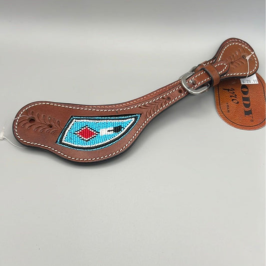 Cody Pro Blue Beaded Inlay Spur Straps