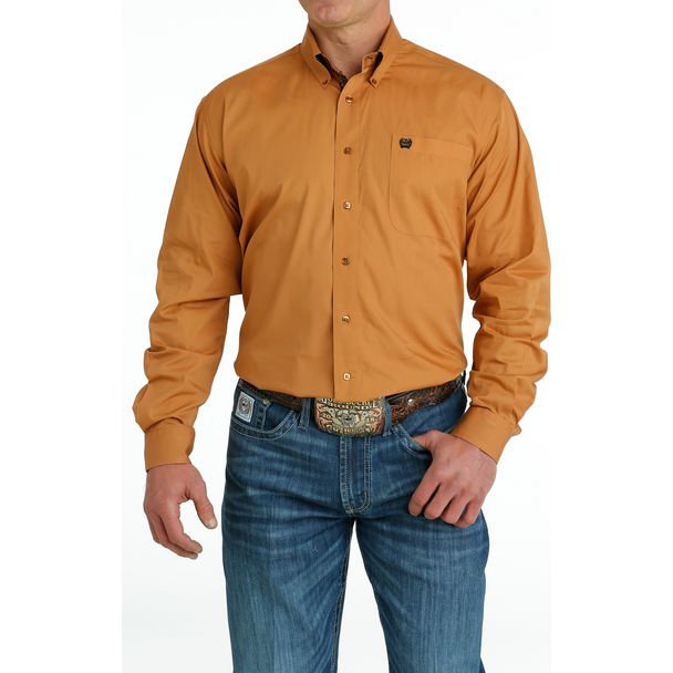 Mens Cinch Light Brown Long Sleeve Button Up