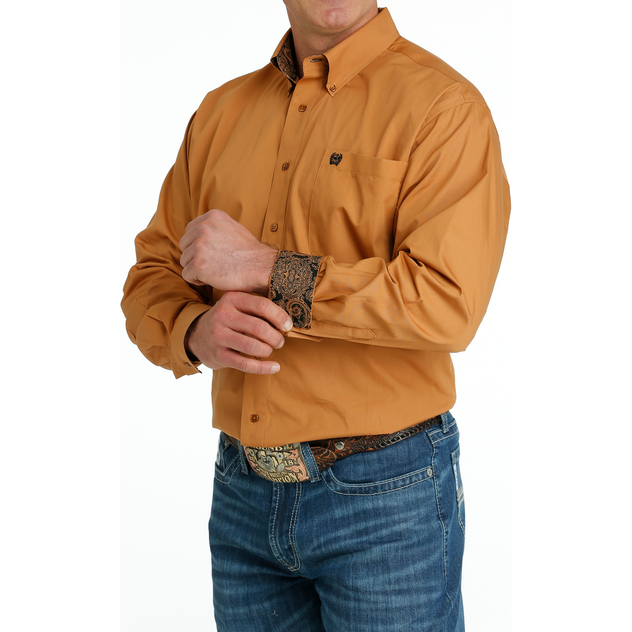 Mens Cinch Light Brown Long Sleeve Button Up