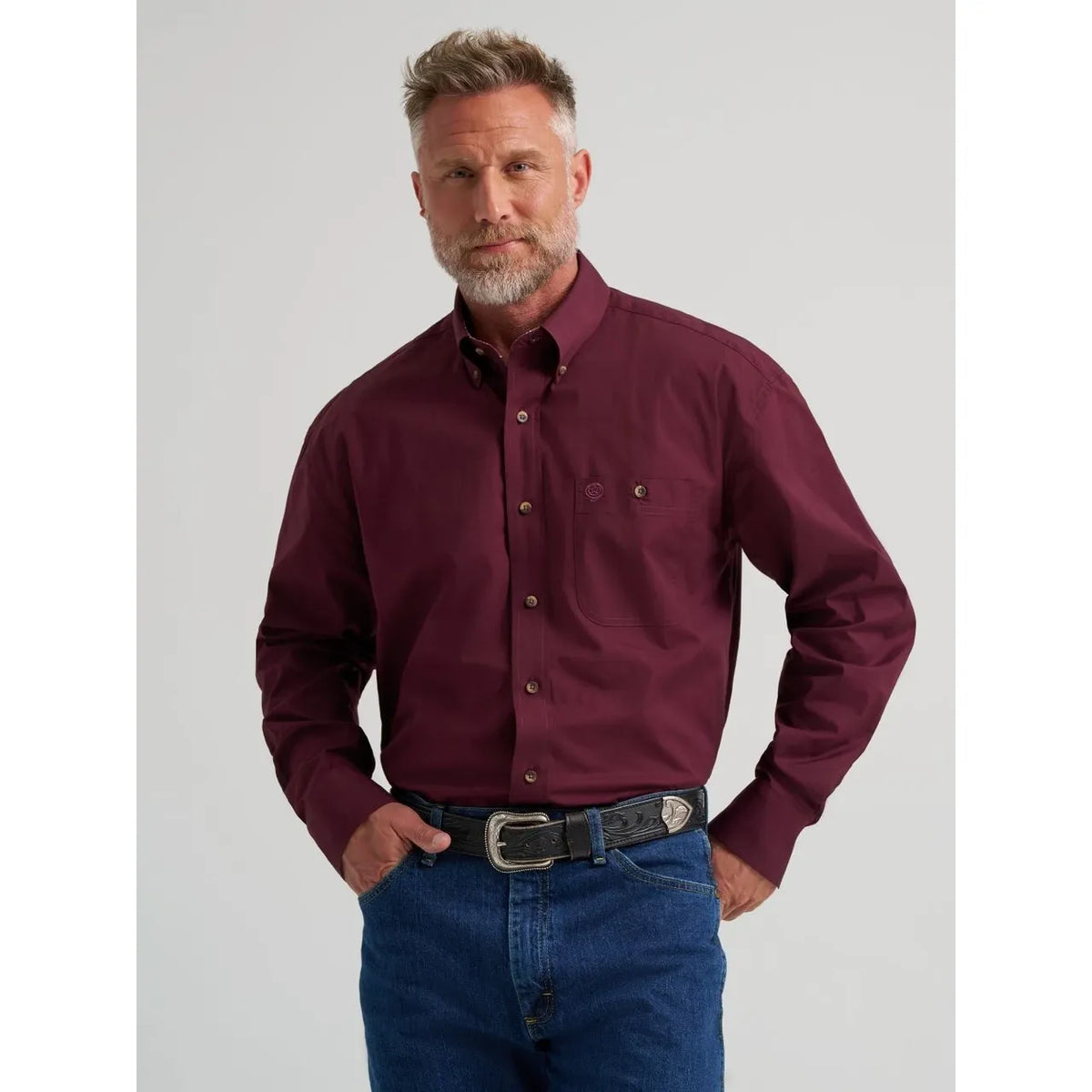 Wrangler Men's, George Straight, Long Sleeve, Burgundy 112385371